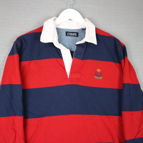Chaps Ralph Lauren Rugby Polo Striped Longsleeve Mens Medium - Picture 5 of 7